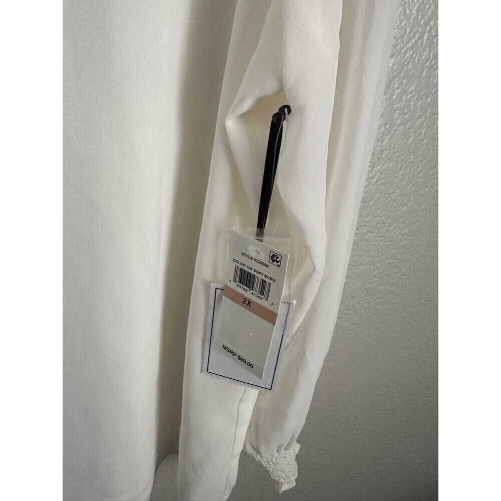 NEW 1. State Blouse Size 2X White Chiffon Smocked Yoke Long Balloon Sleeves Top - Picture 6 of 6
